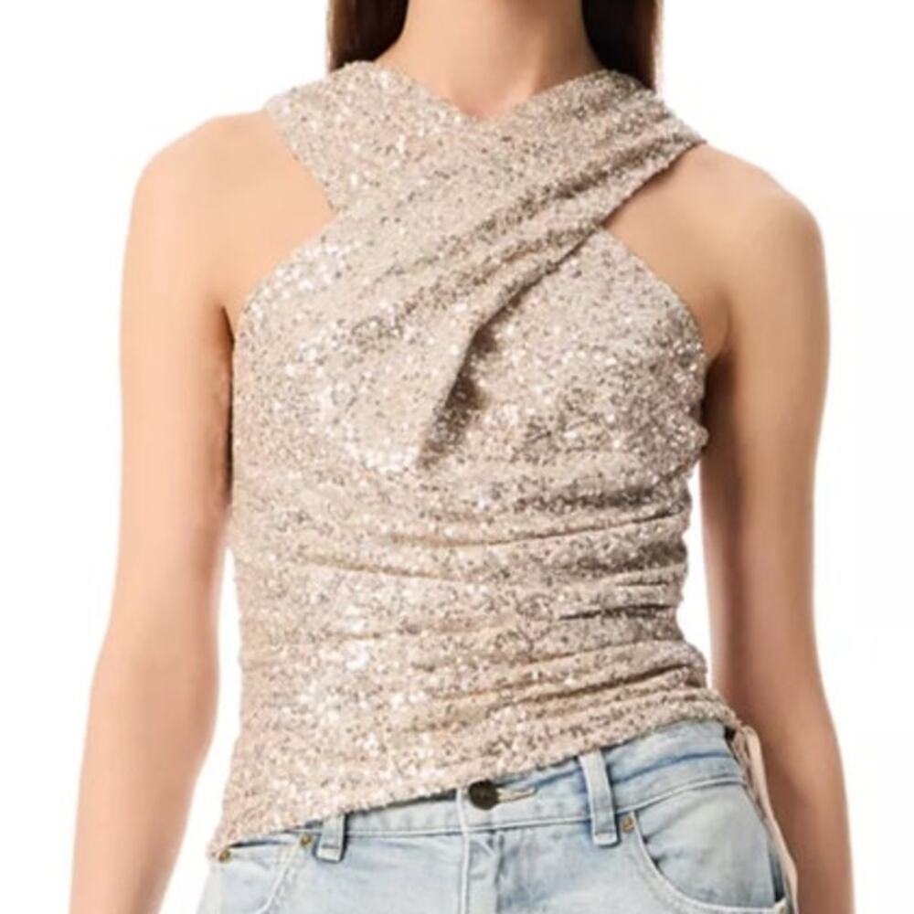 Robert Rodriguez Women's Gabriela Ruched Tank Shirred Cross Sequin Sz Small NWOT